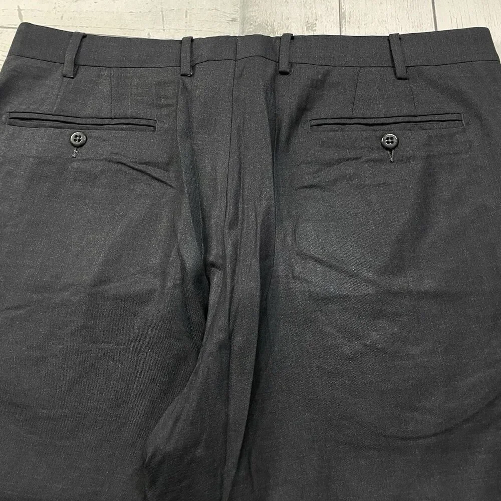 Zanella Todd Men's W36 x L30 Dark Grey Wool Flat Front Cuffed Dress Pants